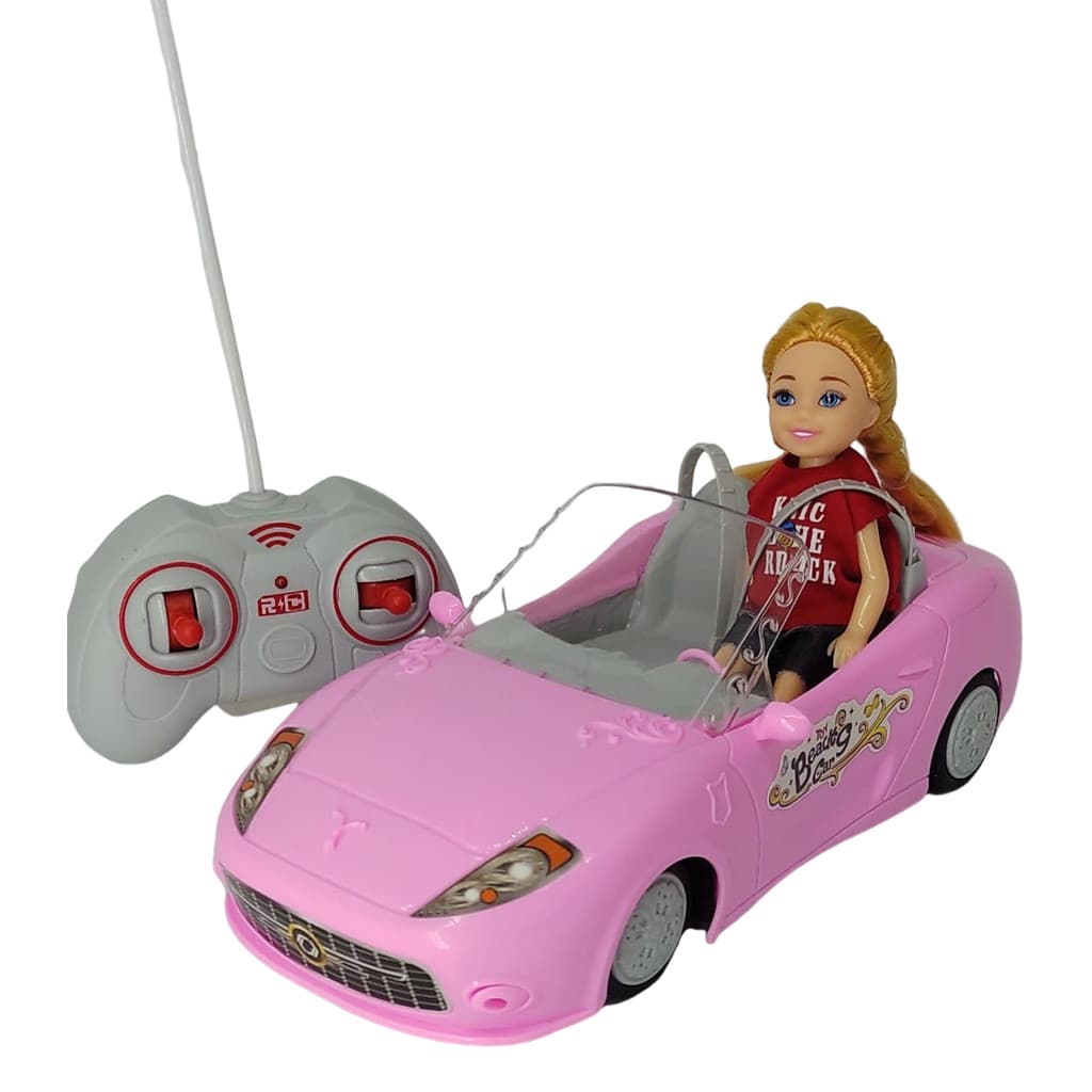 Carro Carrinho Controle Remoto Rosa Super Car Com Boneca Acende Farois