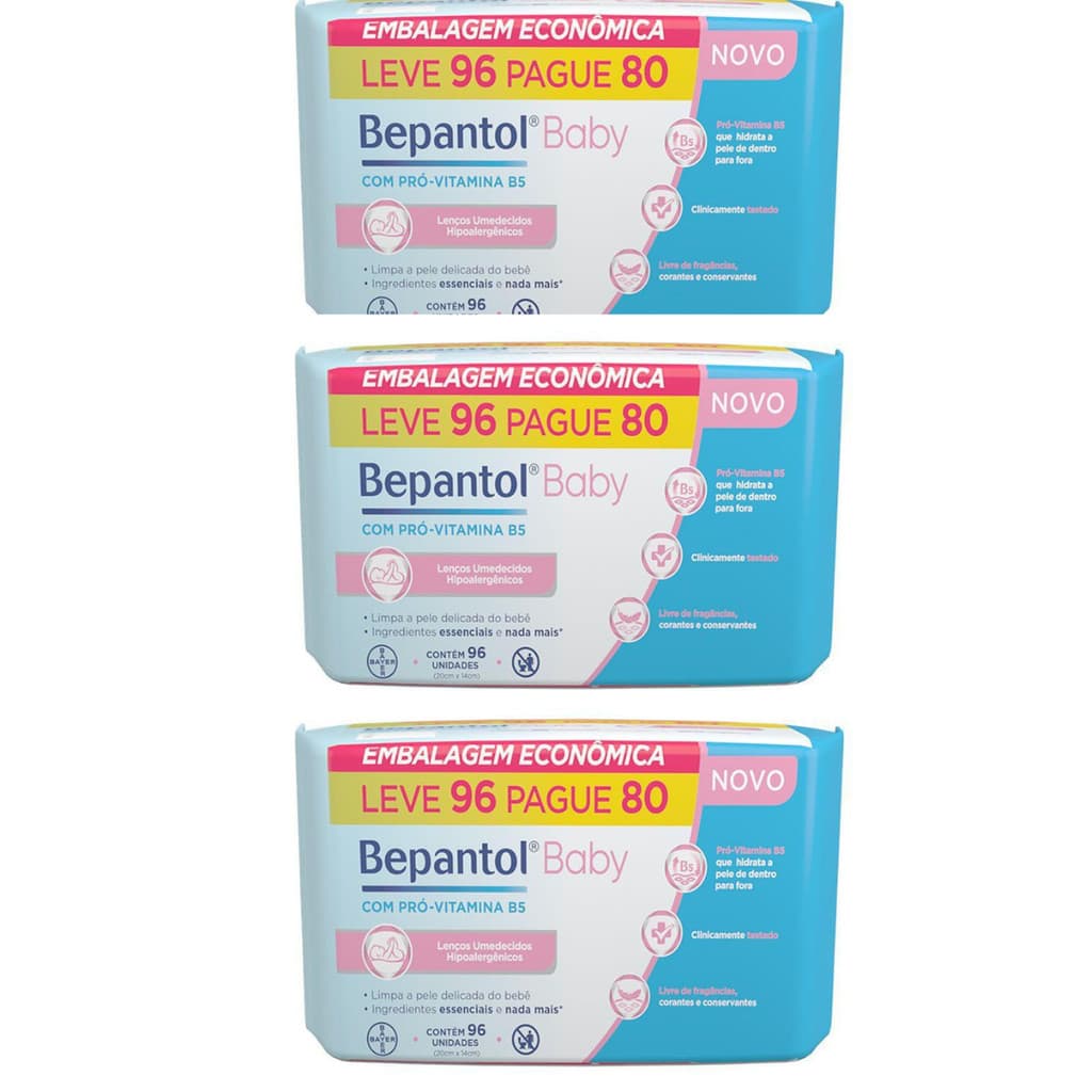 Kit 3 Lenços Umedecidos Bepantol Baby 96 Unidades