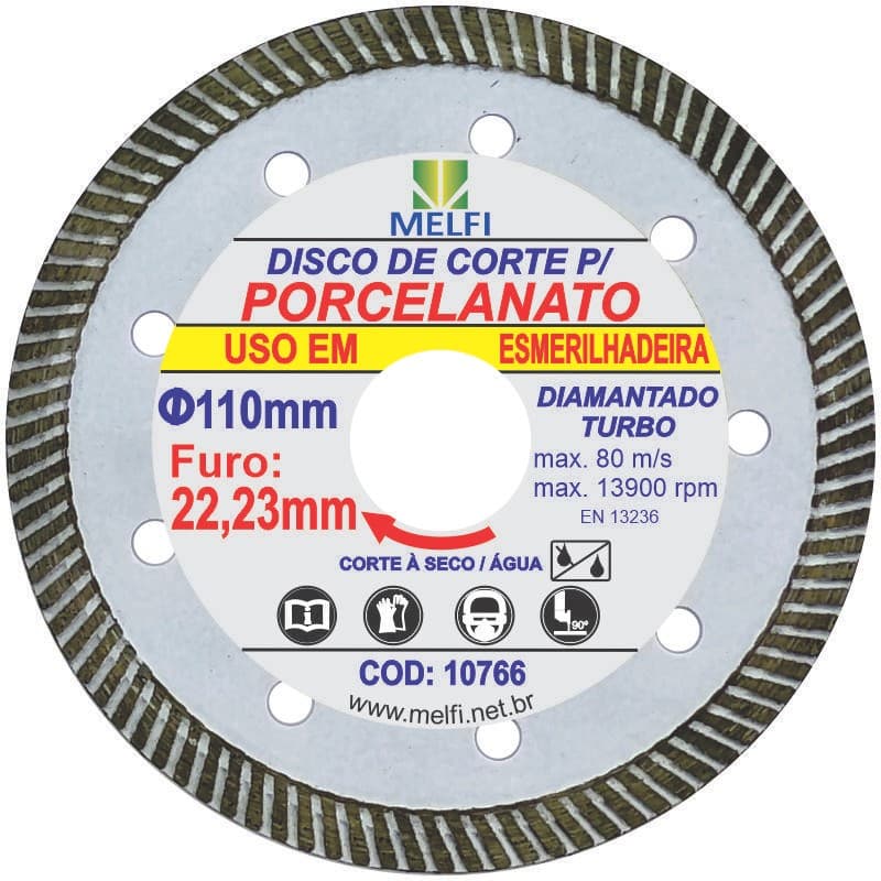 DISCO DE CORTE P/ PORCELANATO TURBO 110X22 (ESMERILHADEIRA)