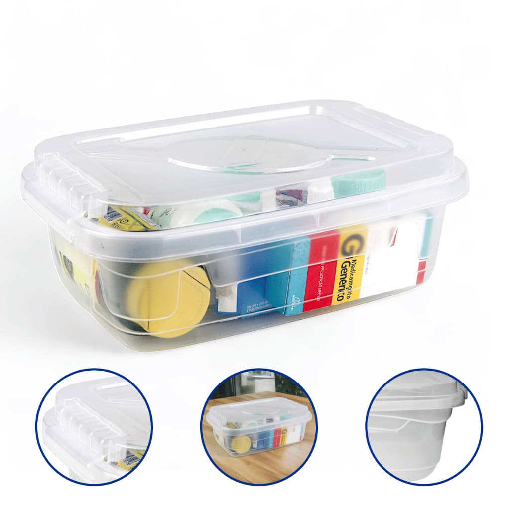 Kit Caixas Organizadora Com Travas 5L Transparente Multiuso Ferramenta Brinquedo Roupas Documentos