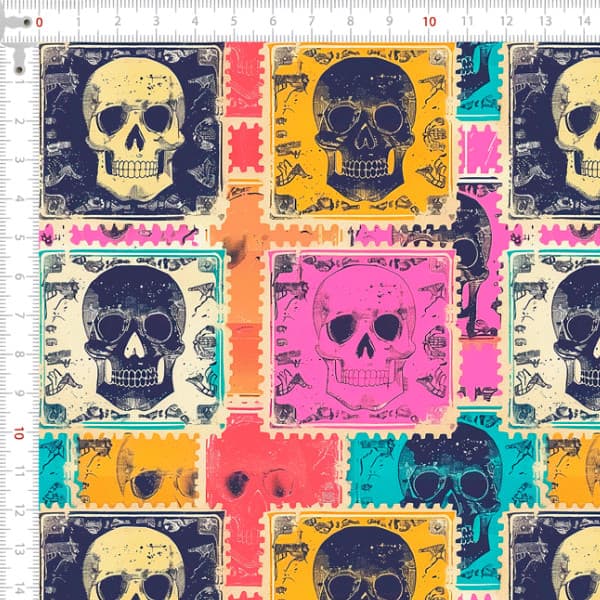 Tecido Tricoline Digital Caveiras Vibrantes Costura Artesanato Patchwork Pano DIY Ateliê