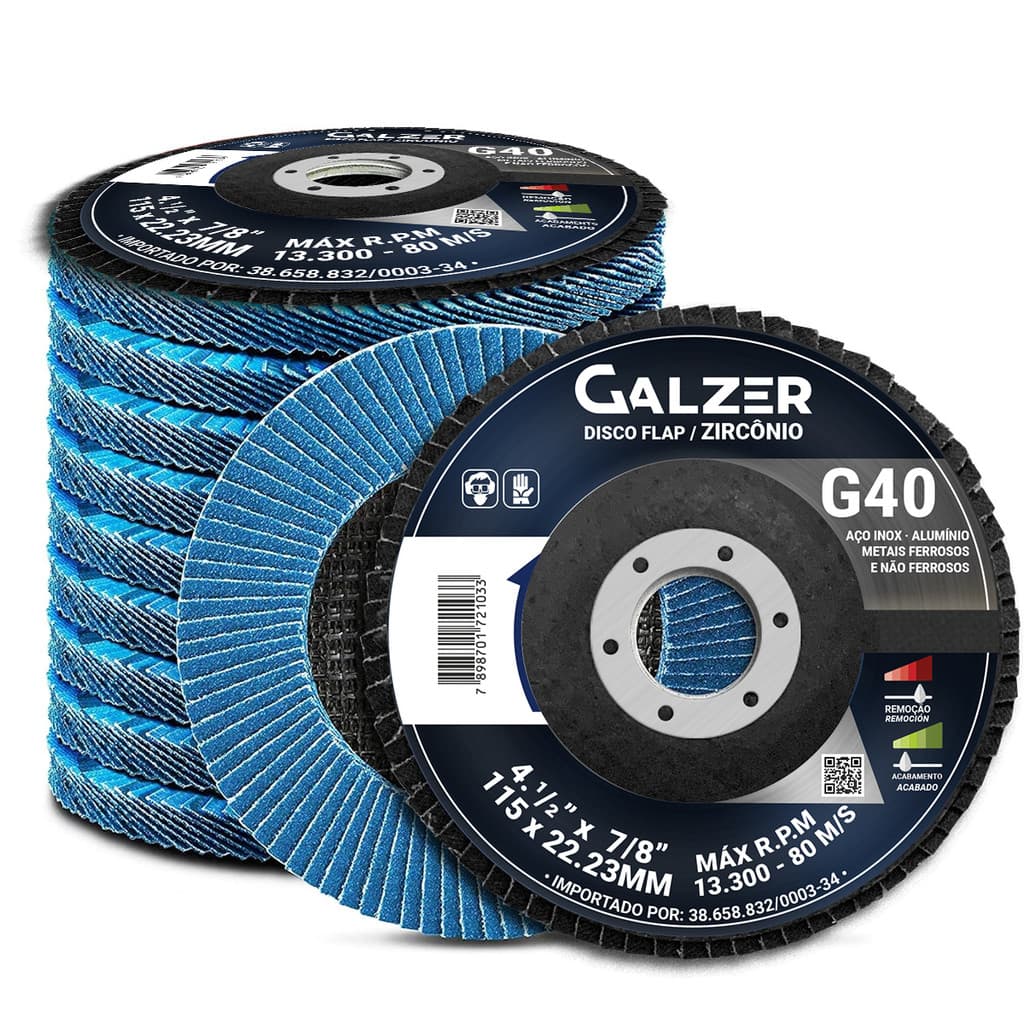 Kit 10 Disco Flap Cônico 4.1/2 Pol. 115 mm Zircônio Grão 40