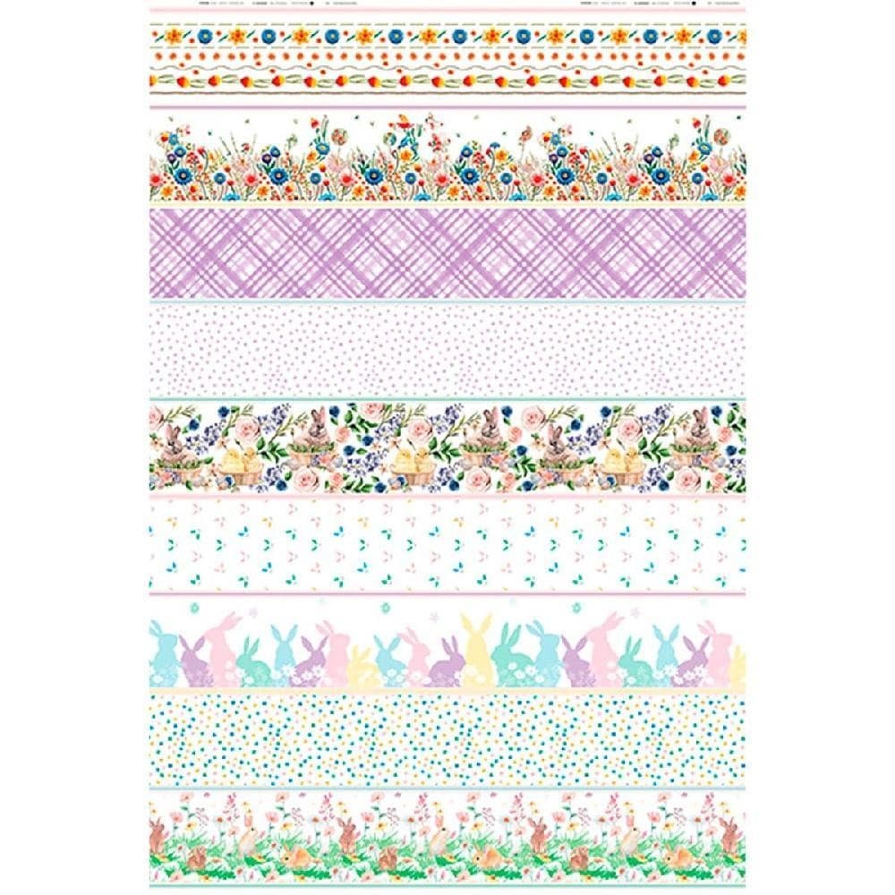 Tecido Estampado Para Patchwork - Memórias de Páscoa : Faixas de Coelho (0,50x1,40)