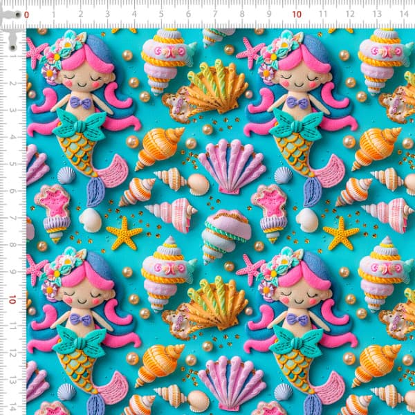 Tecido Tricoline Digital 3D Tesouro da Sereia Costura Artesanato Patchwork Pano DIY Ateliê