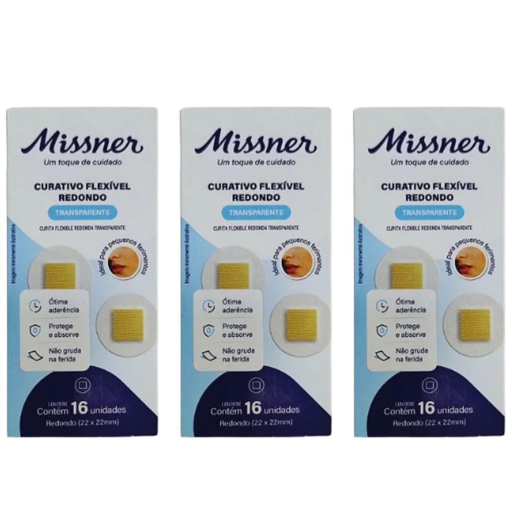 Kit 3 Curativo Flexível Redondo Transparente 16Un - Missner