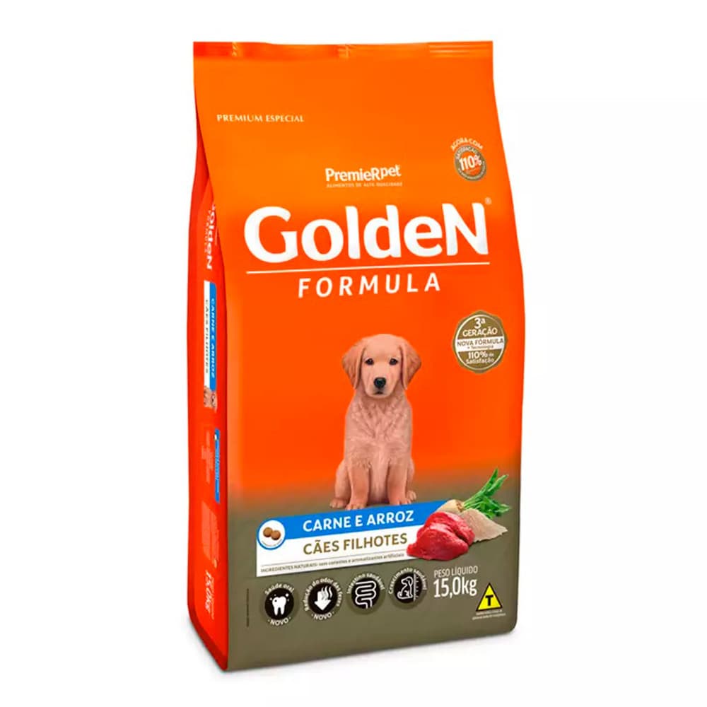 Ração Premier Golden Fórmula para Cães Filhotes de Porte Médio e Grande Carne e Arroz 15kg