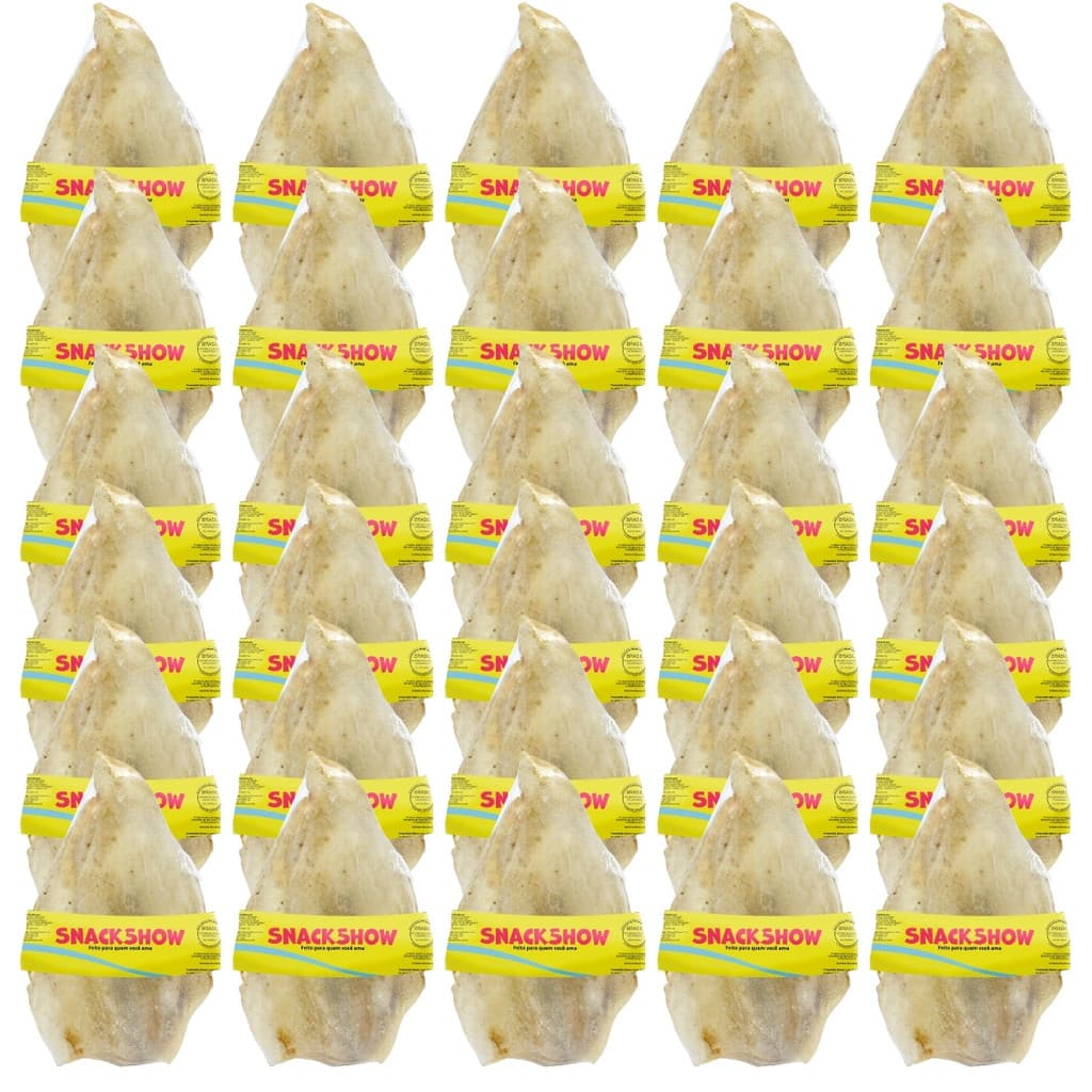 Kit 50 Petisco Orelhas Bovinas Desidratadas Para Cães Mordedor Natural Snack Show