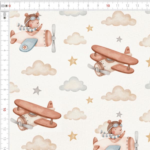 Tecido Tricoline Digital Ursinhos Aviadores Costura Artesanato Patchwork Pano Ateliê DIY