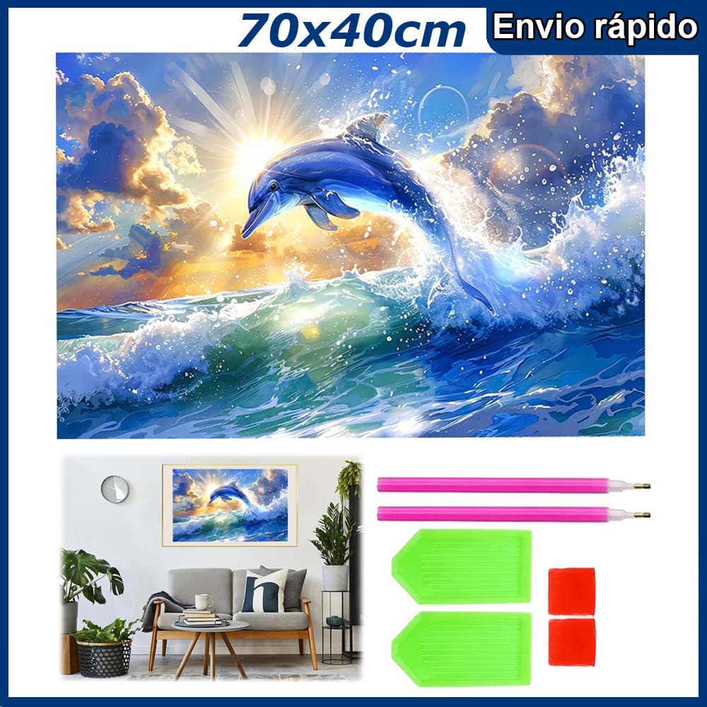 70x40cm golfinho-sol Pintura Diamante 5D Pintura de Diamante Kits De Pintura Diamante Para Adultos Quadrado