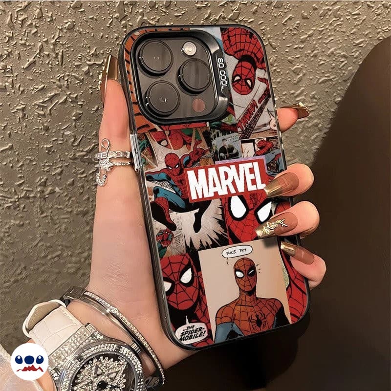 Capinha iphone 11/12/13/16/15 Pro max PC cor prata capa para celular desenho animado Homem-Aranha pôster capa protetora