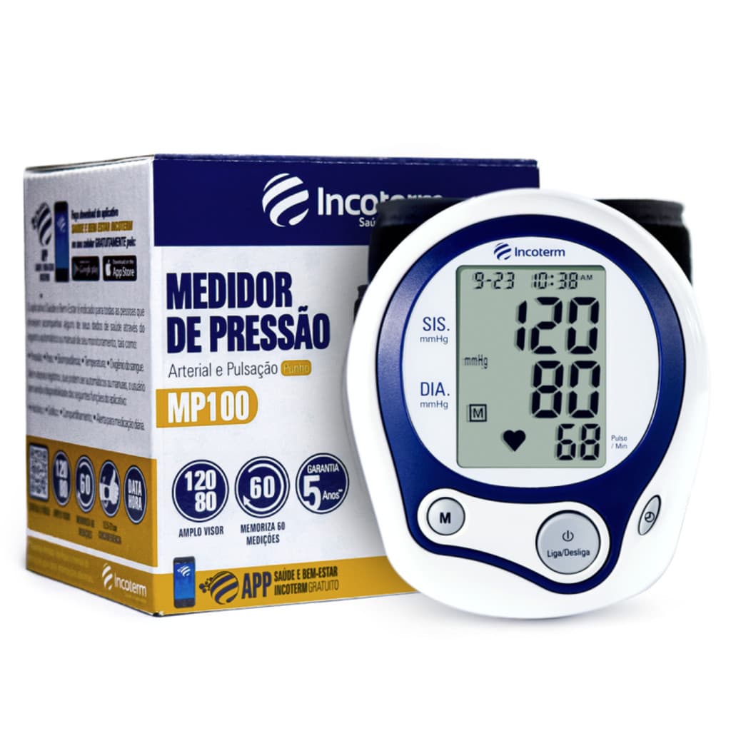 Aparelho de Pressão Digital Automático de Pulso e Arterial MP100 Incoterm