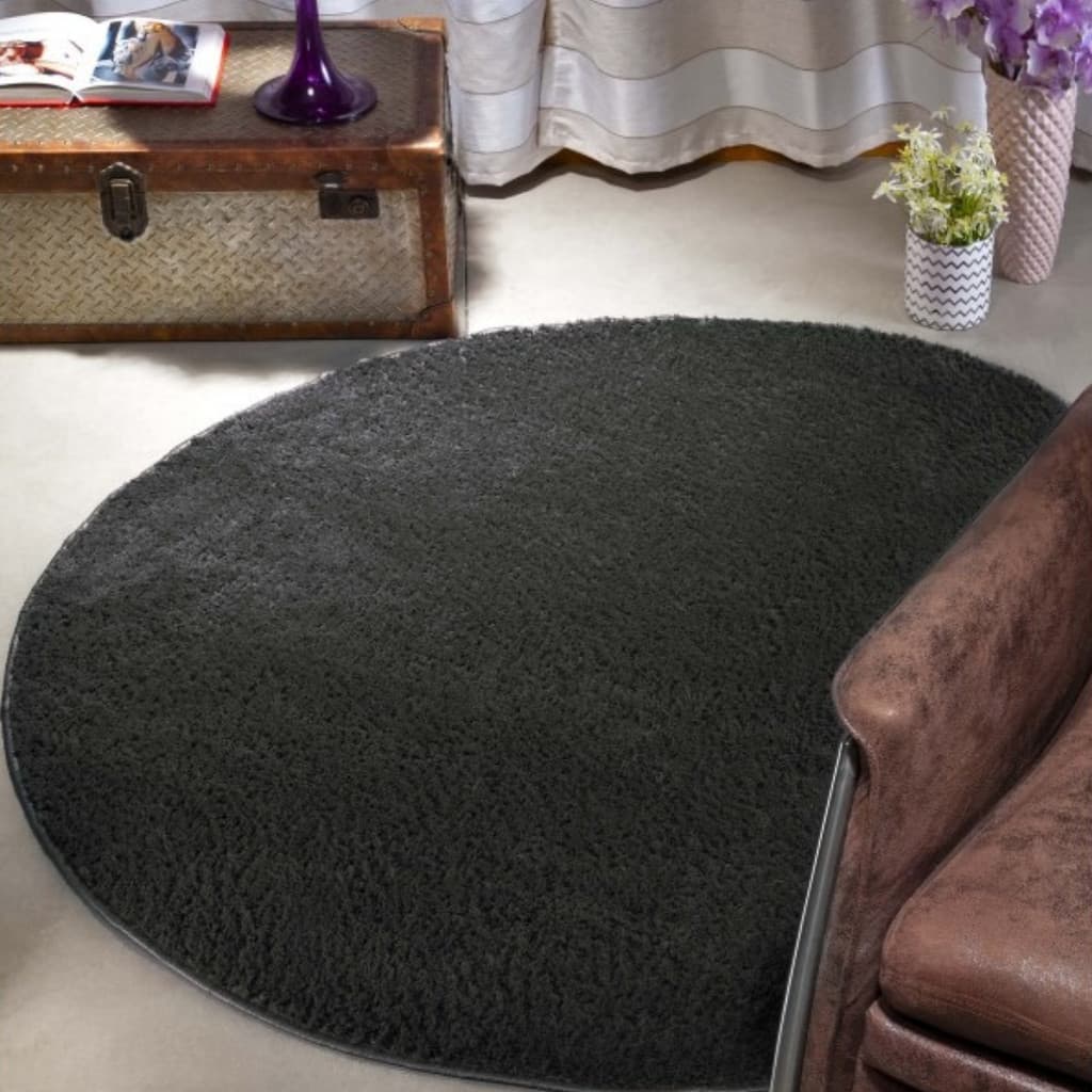 Tapete Redondo Para Sala Quarto Antiderrapante Shaggy Classic 1m Redondo Preto Classic Oasis