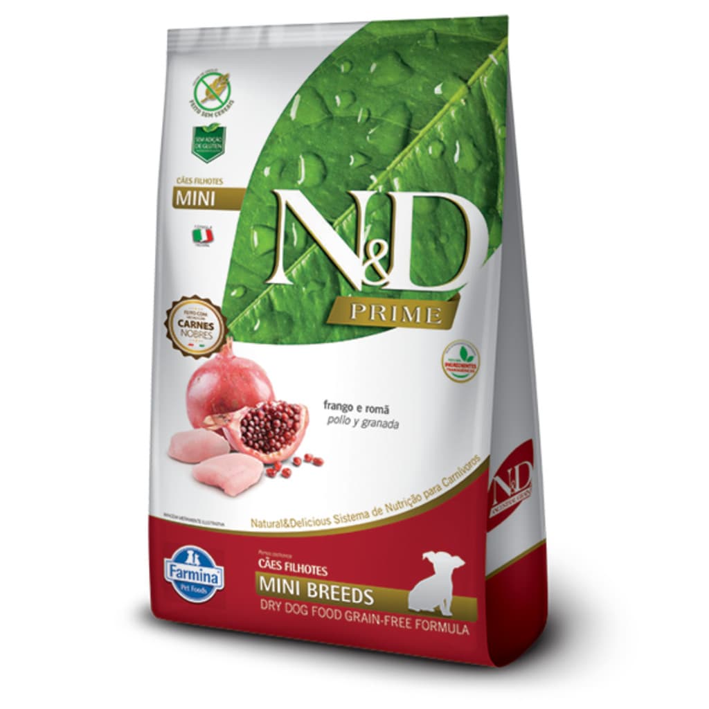 Ração N&D Prime para cachorros filhotes mini breeds frango e romã 800gr