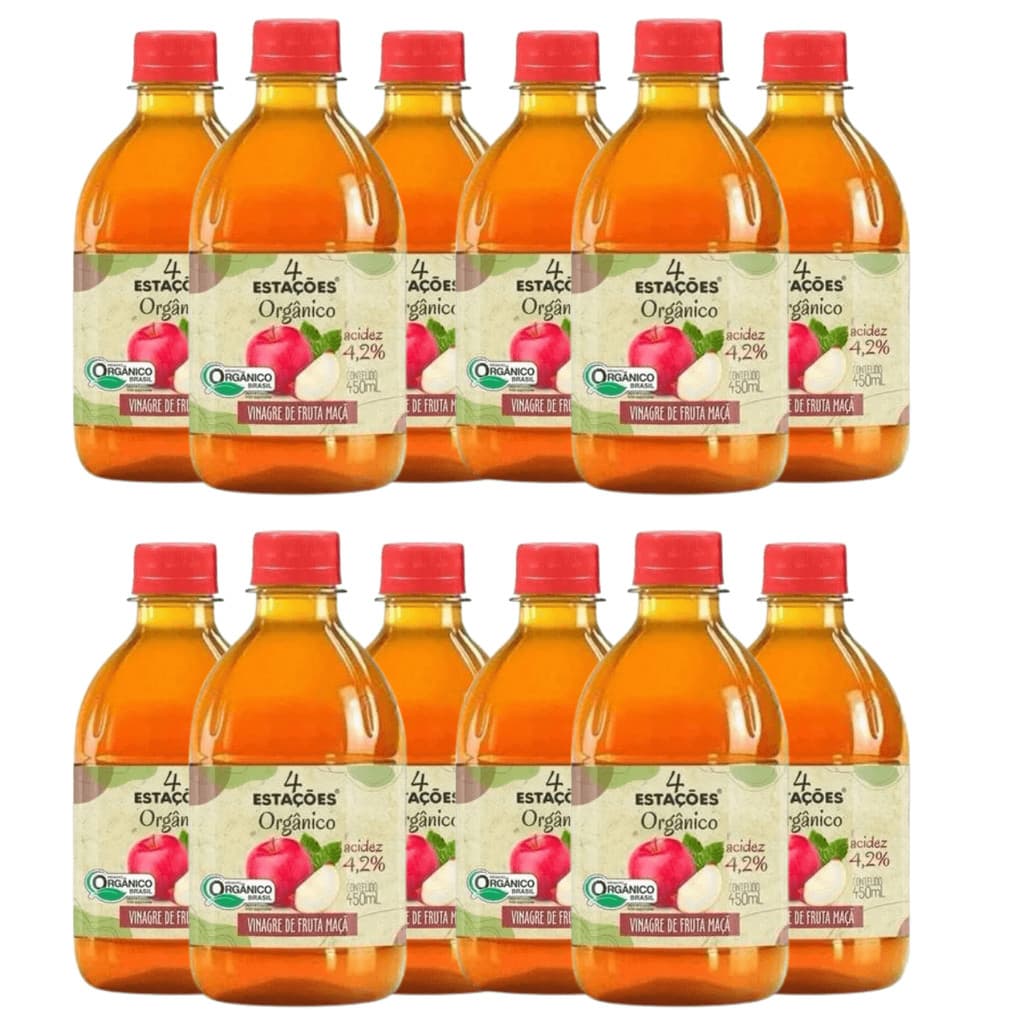 Kit 12 Vinagre Orgânico De Maçã 4 Estações 450ml