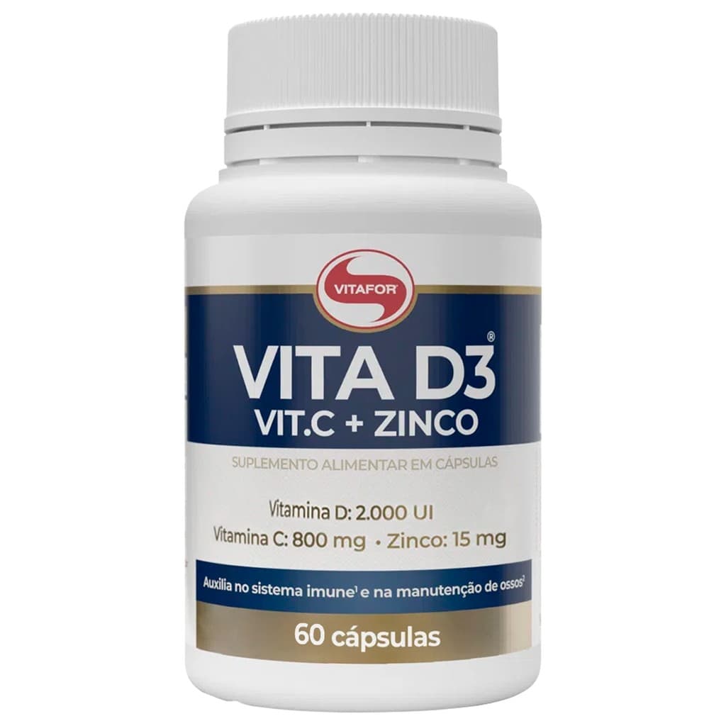 Vitamina D3 com Vitamina C e Zinco Vitafor 60 Cápsulas