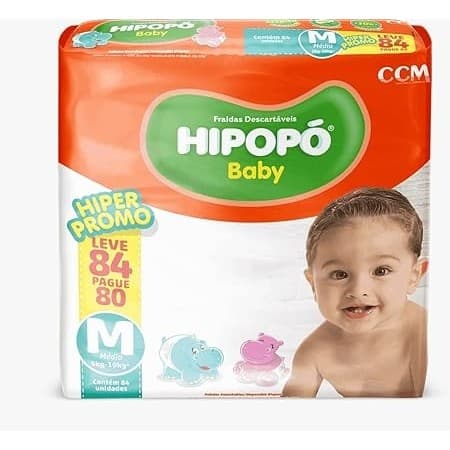 Fraldas Descartaveis Promoção Hipopo Baby Tamanho M 80 Unidades Para Uso Dia e Noite Maximo Conforto