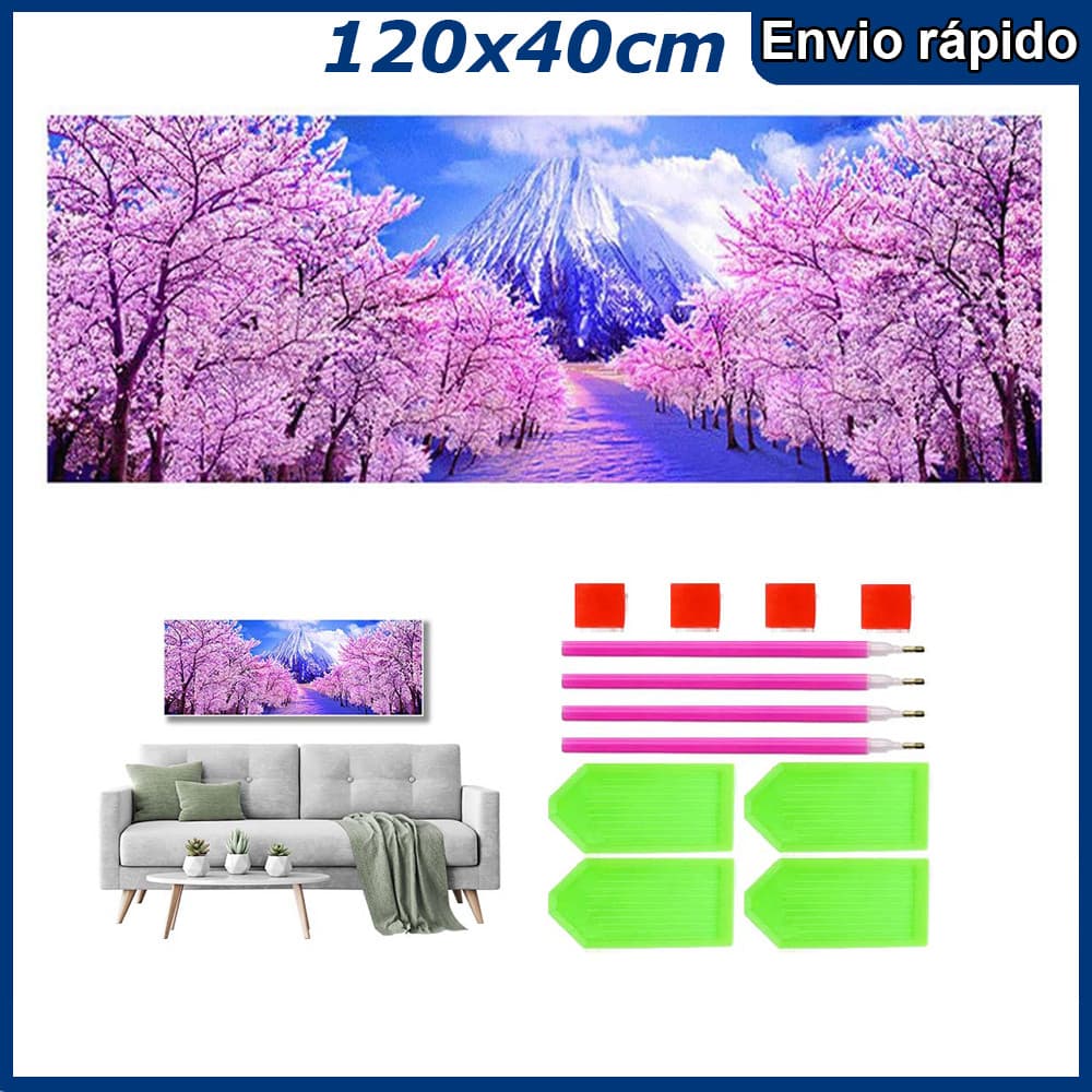 120x40cm Montanha Nevada Sakura Pintura Diamante 5D Pintura de Diamante Kits De Pintura Diamante Para Adultos Redondo