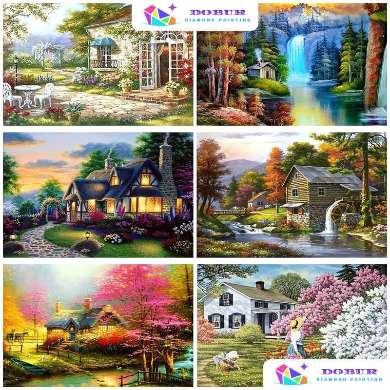 DOBUR | Conjunto De Pintura Diamante The Mountains Lake Forest 5D DIY Redondo/Quadrado Tela De Perfuração Completa Com N