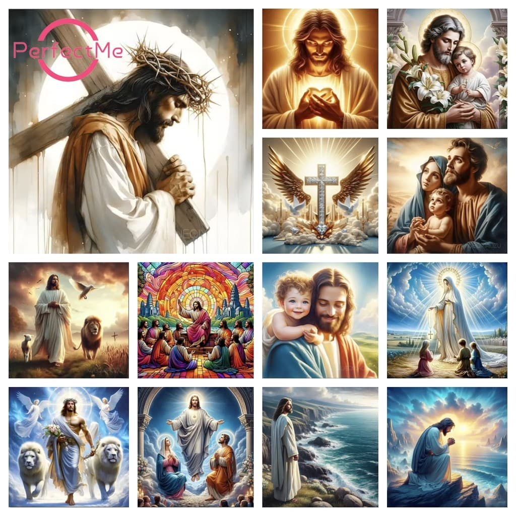 PM Figura Religiosa Jesus 5D Conjunto De Pintura De Diamante Ponto Cruz De Cristal Completo Decoração De Parede Para Cas