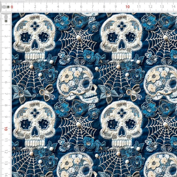 Tecido Tricoline Digital 3D Teia das Caveiras Costura Artesanato Patchwork Pano DIY Ateliê