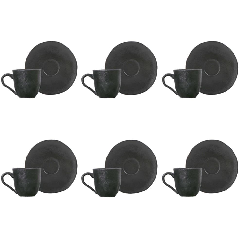 Conjunto de Xícara de Cafezinho com Pires 06 Peças Orgânico Preto Matte Porto Brasil