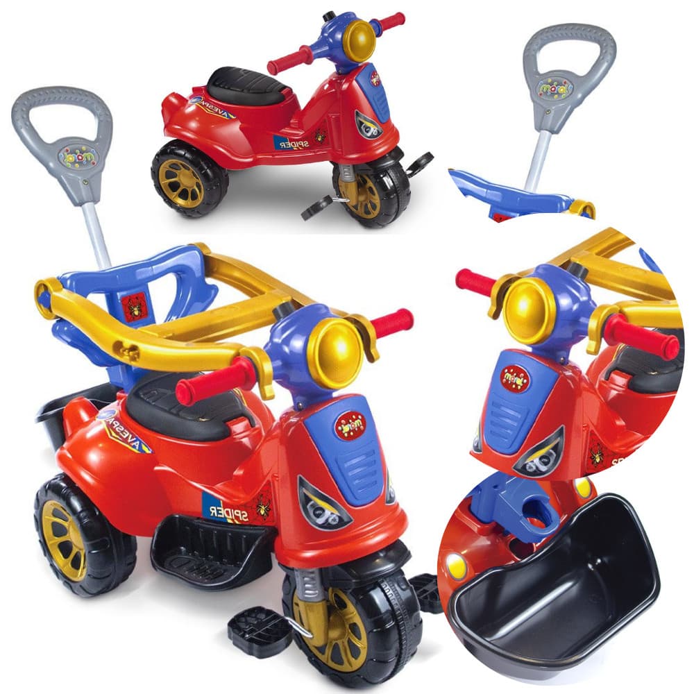 Triciclo De Passeio E Pedal Andador Infantil Avespa Spider Brinquedo Menino Diversão Criança