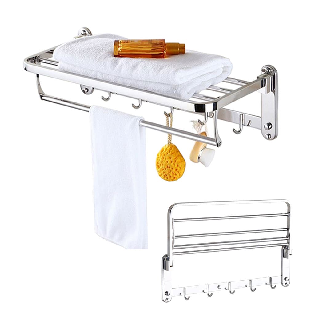 Varal Toalheiro Duplo Inox Prateleira Toalha Roupa Utensilios Banheiro Lavanderia Gancho Organizaçao Suporte