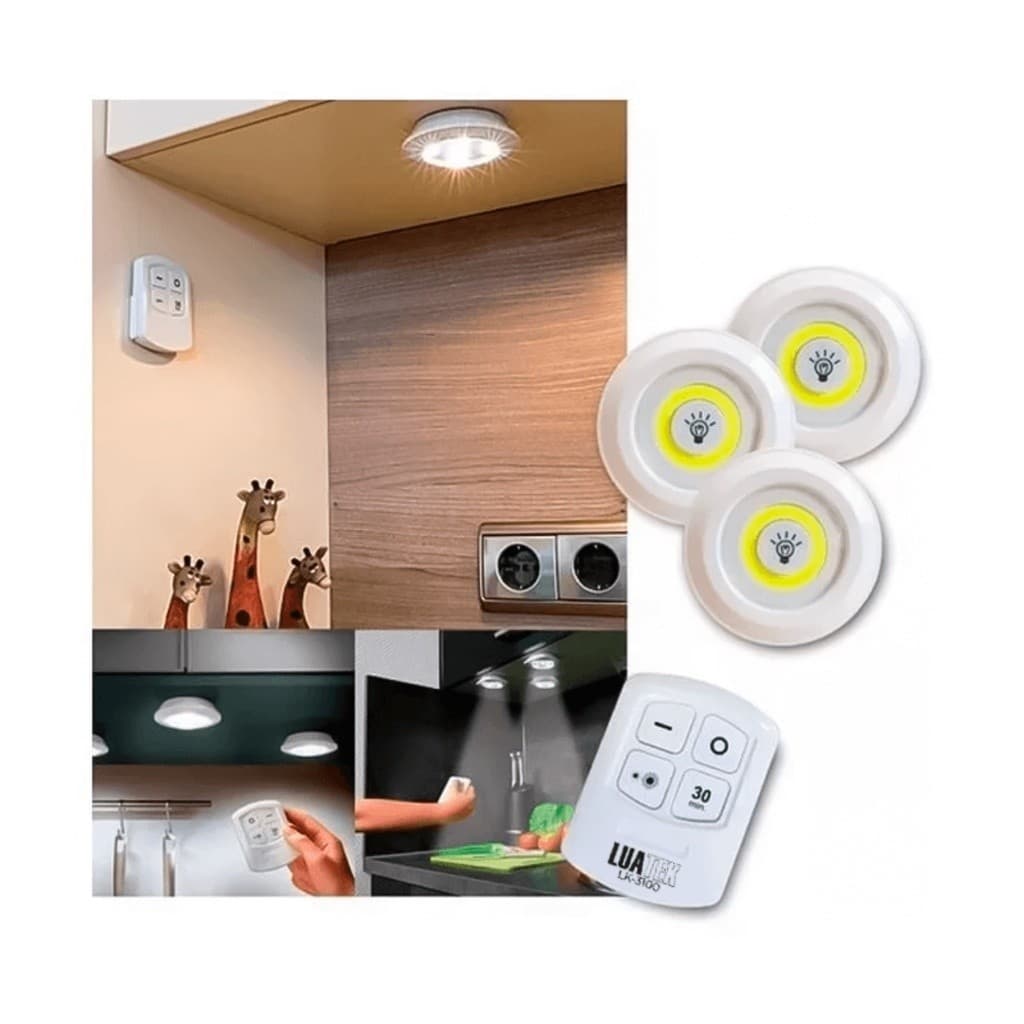 Kit luminária led 3 pcs luminária portátil com controle remoto led sem fio