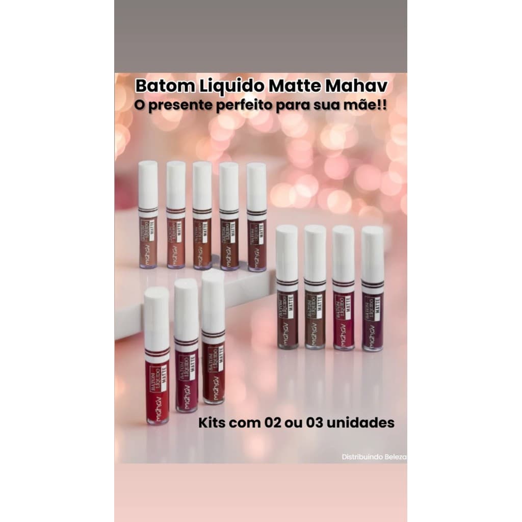 Kit 03 unidades de Batons Líquido Matte Mahav