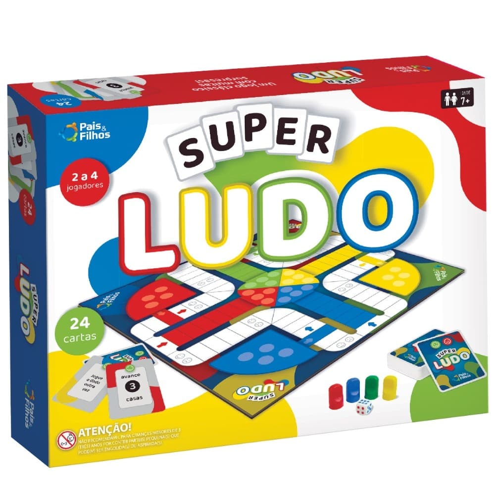 JOGO DE TABULEIRO SUPER LUDO PAIS E FILHOS 27 CARTAS CLÁSSICO BRINQUEDO FAMÍLIA COORDENAÇÃO MOTORA &