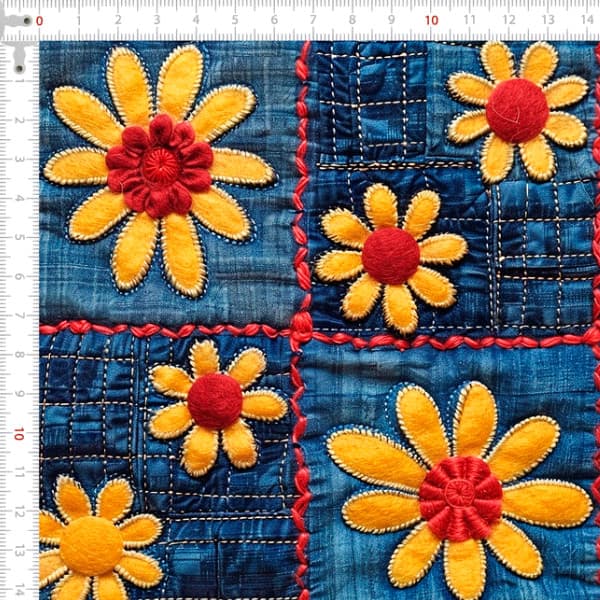 Tecido Tricoline Digital 3D Margaridas no Jeans Costura Artesanato Patchwork Pano DIY Ateliê
