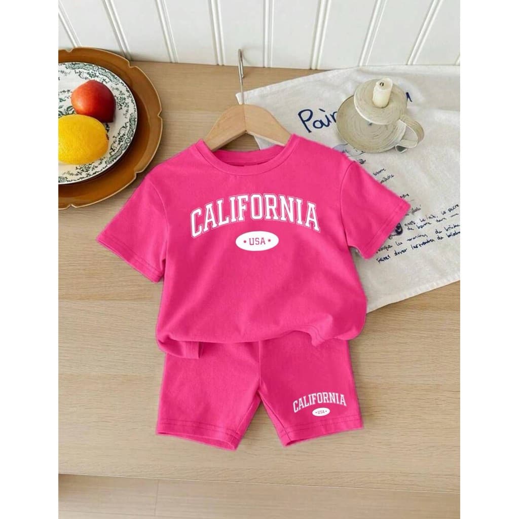 Conjunto 2 aos 12 anos de short e camiseta  infantil menina  estampa premium california