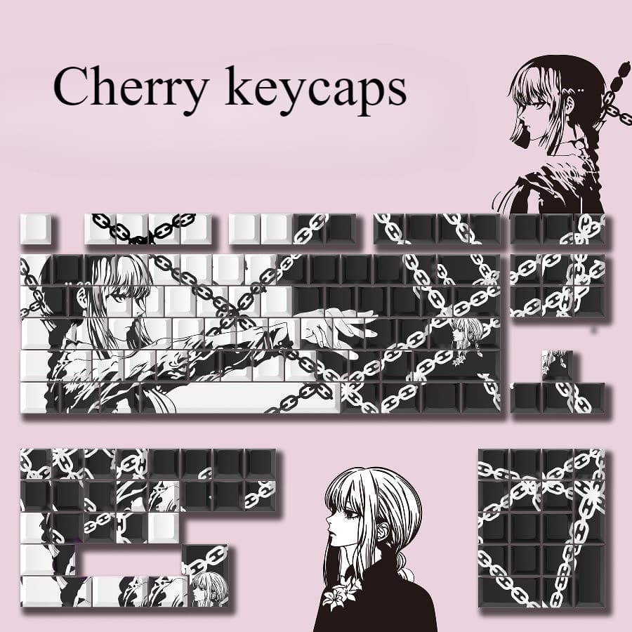 Novo Desenho Animado Anime Lado Gravado Cereja Perfil Keycaps PBT Teclas MX Interruptores Para Gamer Teclado Mecânico Sa