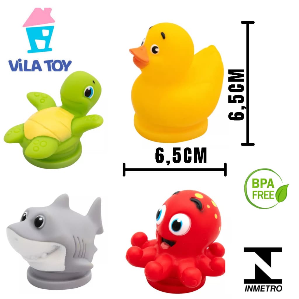 KIT 4 BRINQUEDOS  BANHO ALEGRE DIVERTIDOS BEBÊ  BANHEIRA VILA TOY