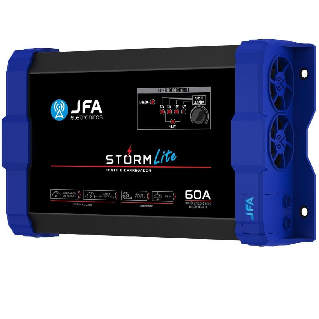 Fonte JFA Lite 60A Bivolt Carregadora de Bateria De Trio Paredão Som Automotivo Festa Show 12v