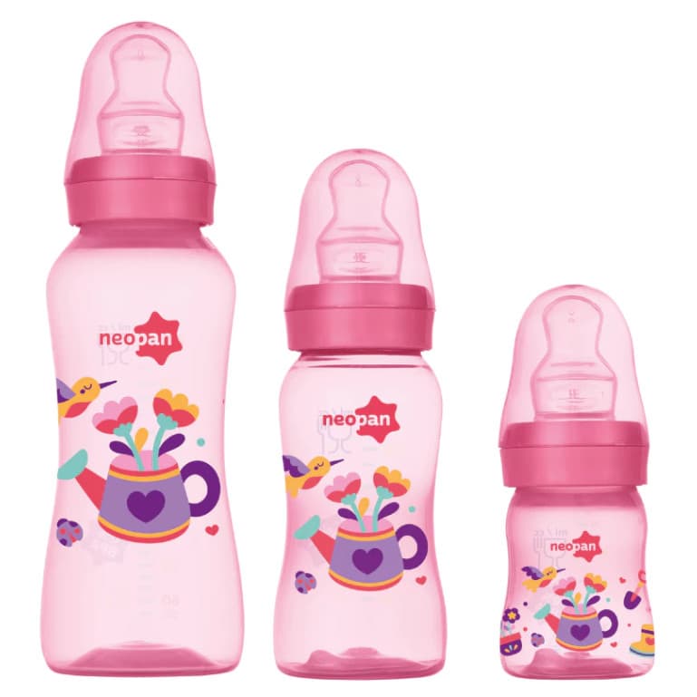 KIT 3 MAMADEIRAS NEOPAN  BICO ORTODONTICO ROSA REGADOR - 250ML/140ML/70ML