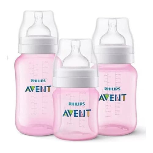 Kit 3un Mamadeiras Avent Clássica Rosa 125ml /260ml /330ml