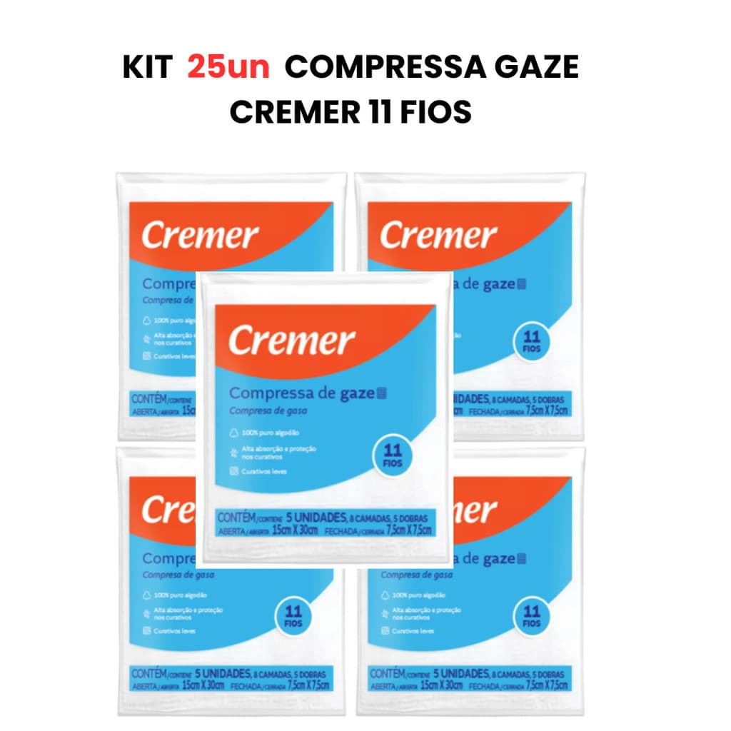 Kit 25un Compressa Gaze Cremer 11 Fios