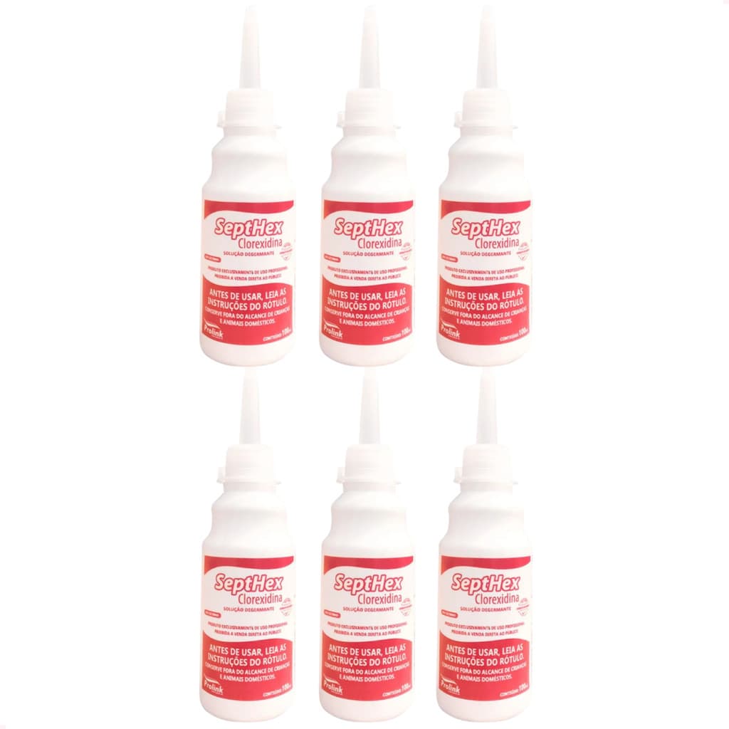 Kit com 6 - Clorexidina Degermante 0,5% 100 ml Antisséptico - Envio Imediato