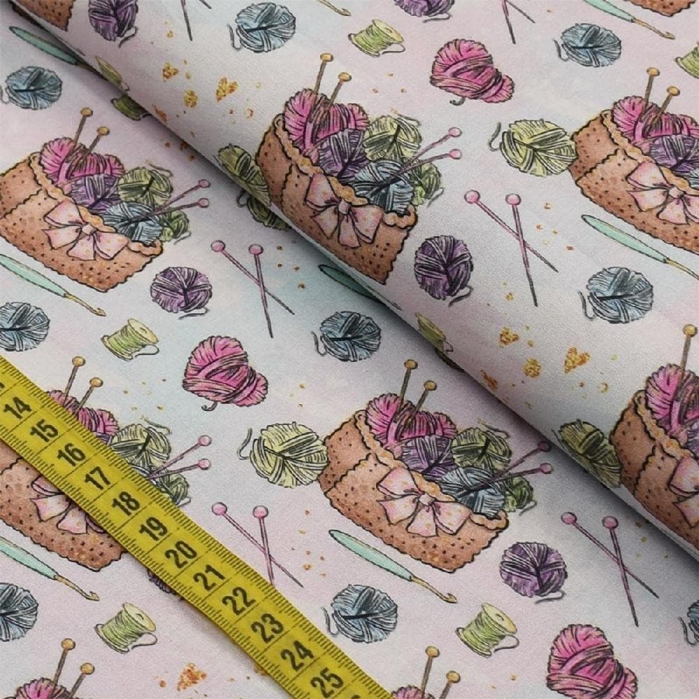 Tecido Estampado para Patchwork - Atelier : Cestas Com Novelo (0,50x1,40)
