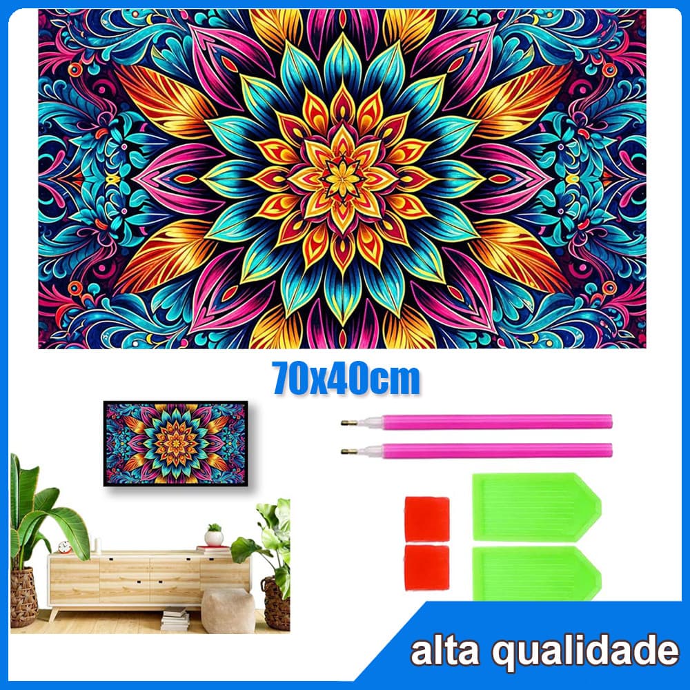 70x40cm Mandala colorida Quadrado Pintura Diamante 5D Pintura de Diamante Pintura Com Diamante A Óleo Decorativa Pintad