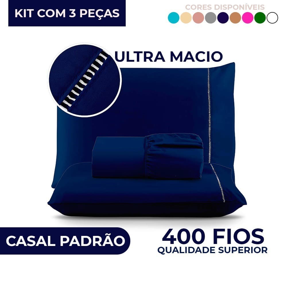 Jogo de Lençol Casal Micropercal 400 Fios Ponto Palito - Solteiro / Casal / Queen / King
