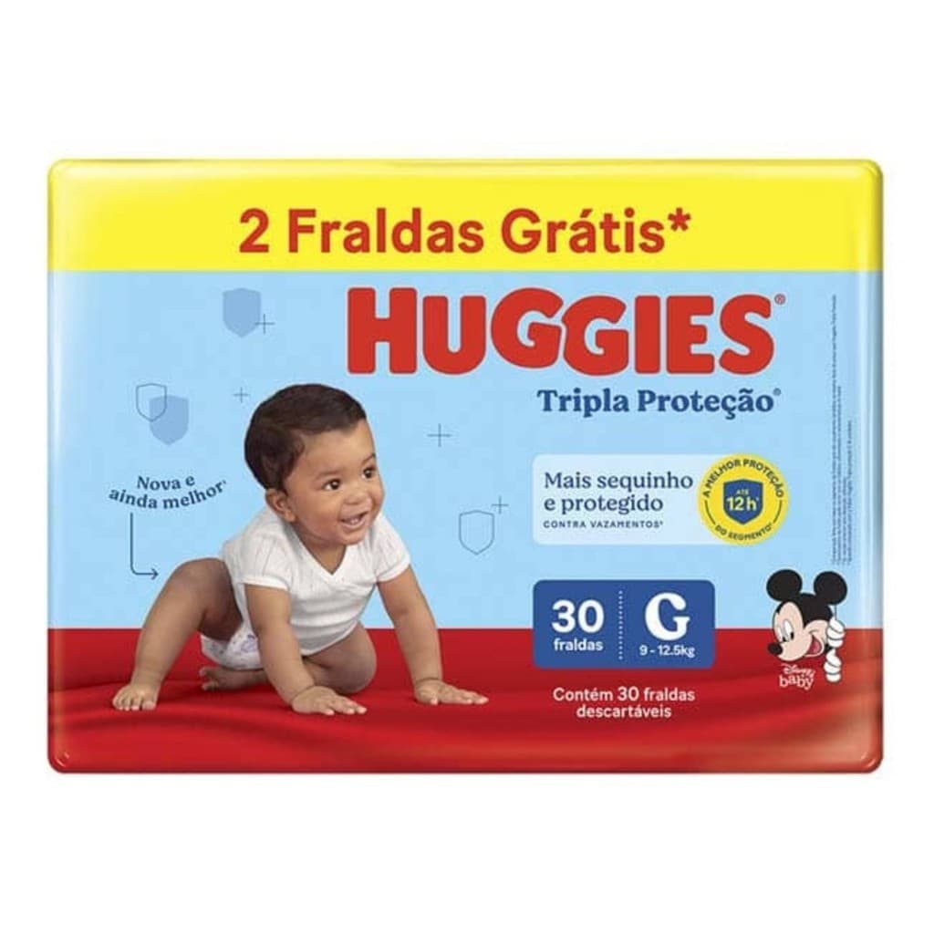 Fraldas Huggies Tripla Proteção Mega G Com 30 Unidades 2 Tiras