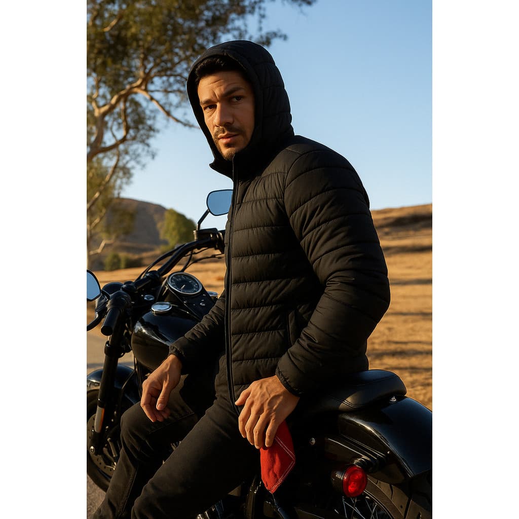 Bobojaco Masculino Jaqueta Puffer Blusa de Frio Casual Masculina Plus Size com Ziper Capuz Removível Corta Vento