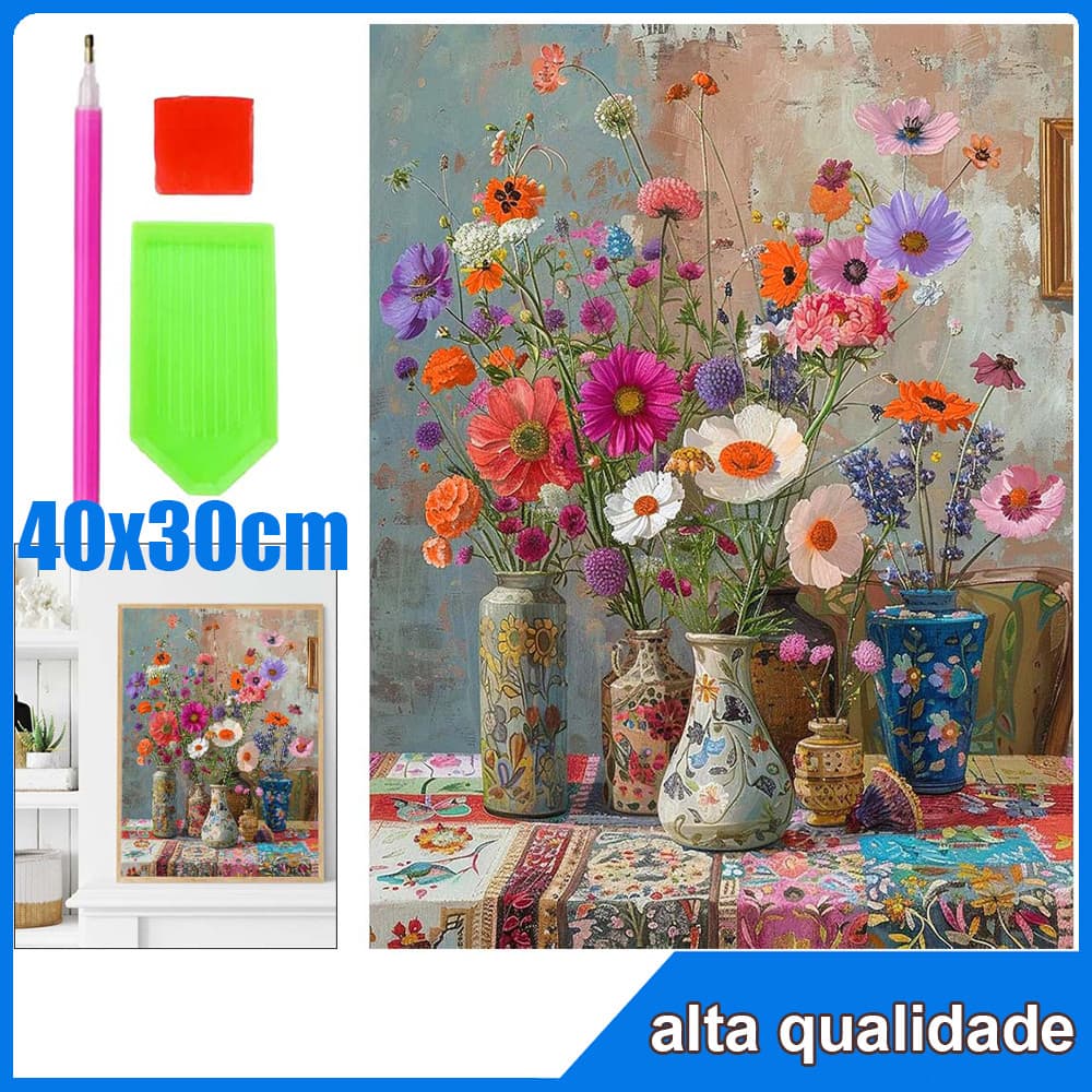 40x30cm flor em um frasco Quadrado Pintura Diamante 5D Pintura de Diamante Pintura Com Diamante A Óleo 5D DIY Decorativa
