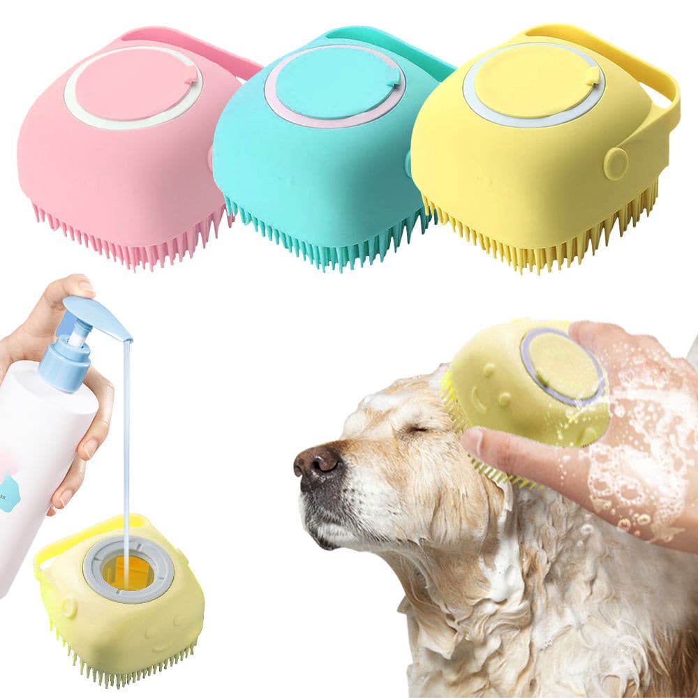 Esponja Escova Pet de Silicone para Banho para cães gatos cachorros dispenser de Shampoo