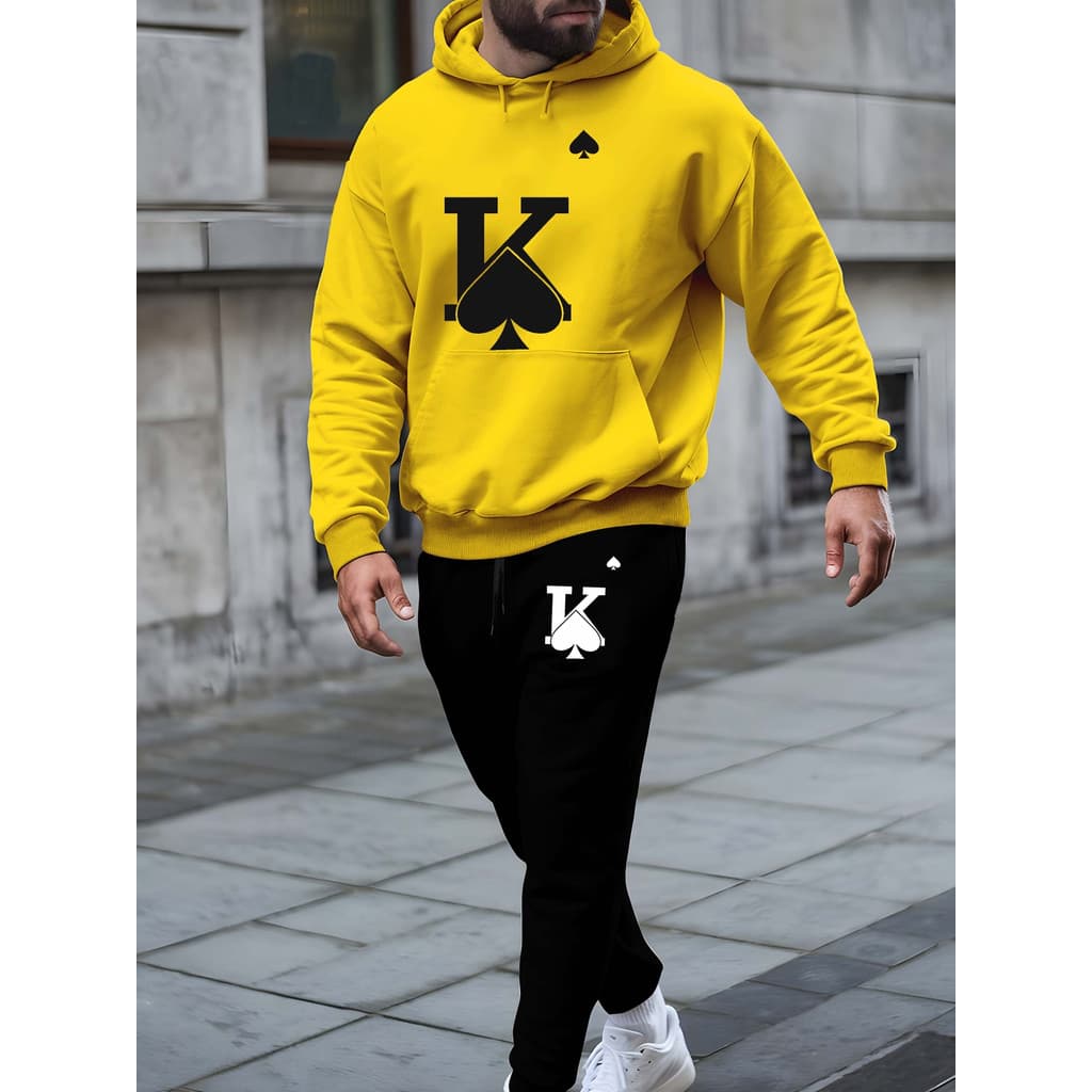 Conjunto de moletom com capuz e calça de moletom masculino Spades K - de outono/inverno da moda