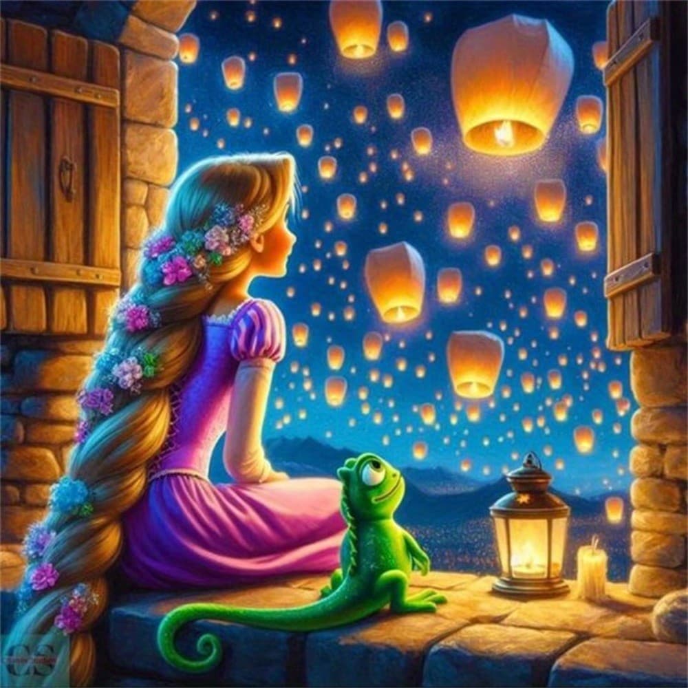 Kit De Pintura De Diamante 5D DIY , Desenho Animado Lindo Lanterna Rapunzel Lagarto Criativo Mosaico Bordado Artesanato 