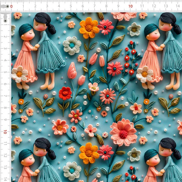 Tecido Tricoline Digital 3D Baile das Flores Costura Artesanato Patchwork Pano DIY Ateliê