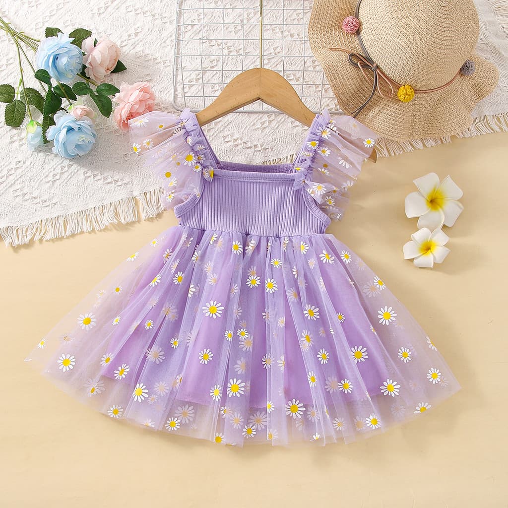 Roupas De Bebê Para Menina Vestido De Gaze Com Flor De Margarida Festa De Aniversário De